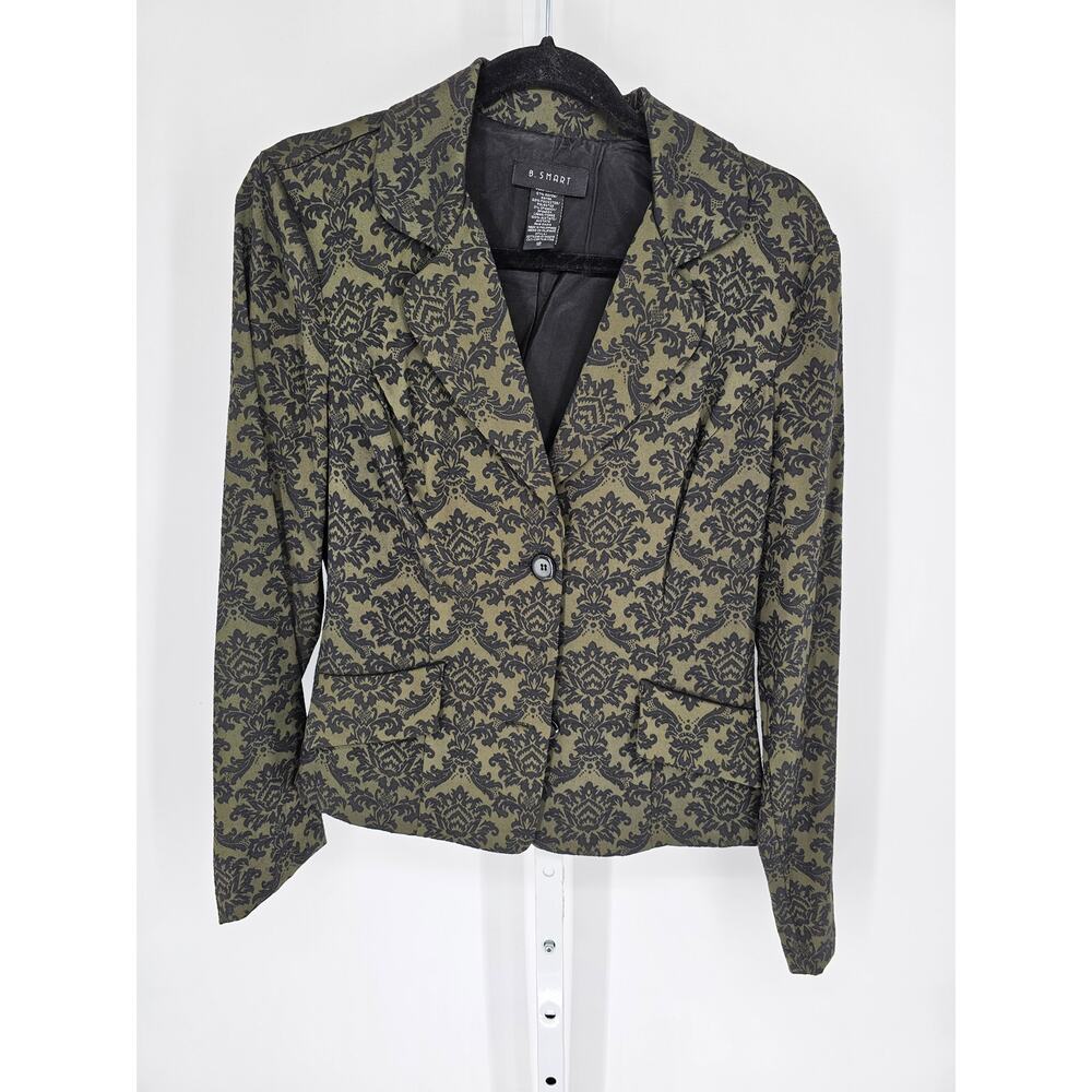 B. Smart Women's Green Long Sleeve Button Rayon Polyester Blazer Jacket Size 12